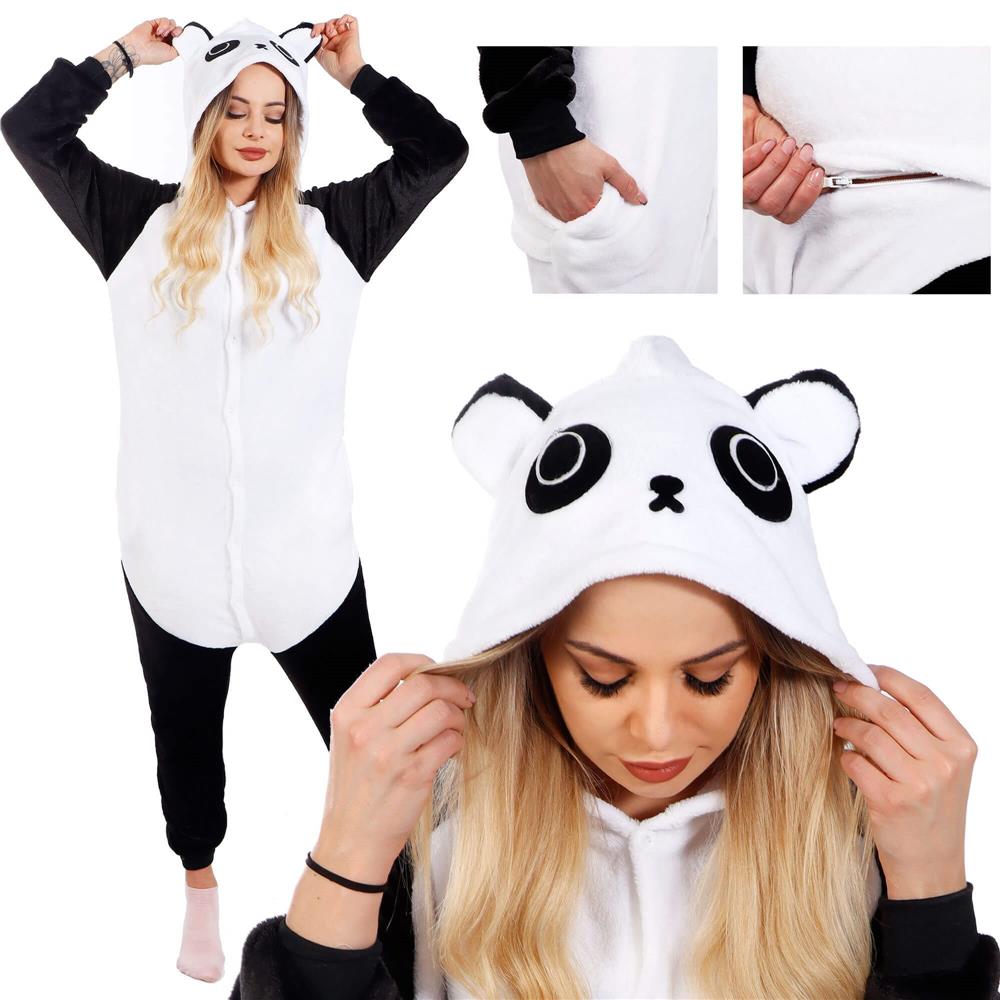 Pijama tip salopeta pentru adulti, model Panda, marime M Household NewTrend