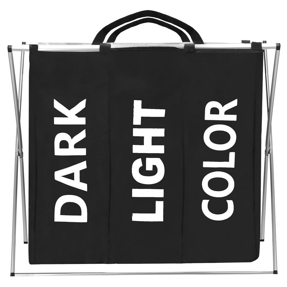Cos de rufe cu 3 compartimente, cadru aluminiu, 68x40x60cm, 146 litri, negru Household NewTrend