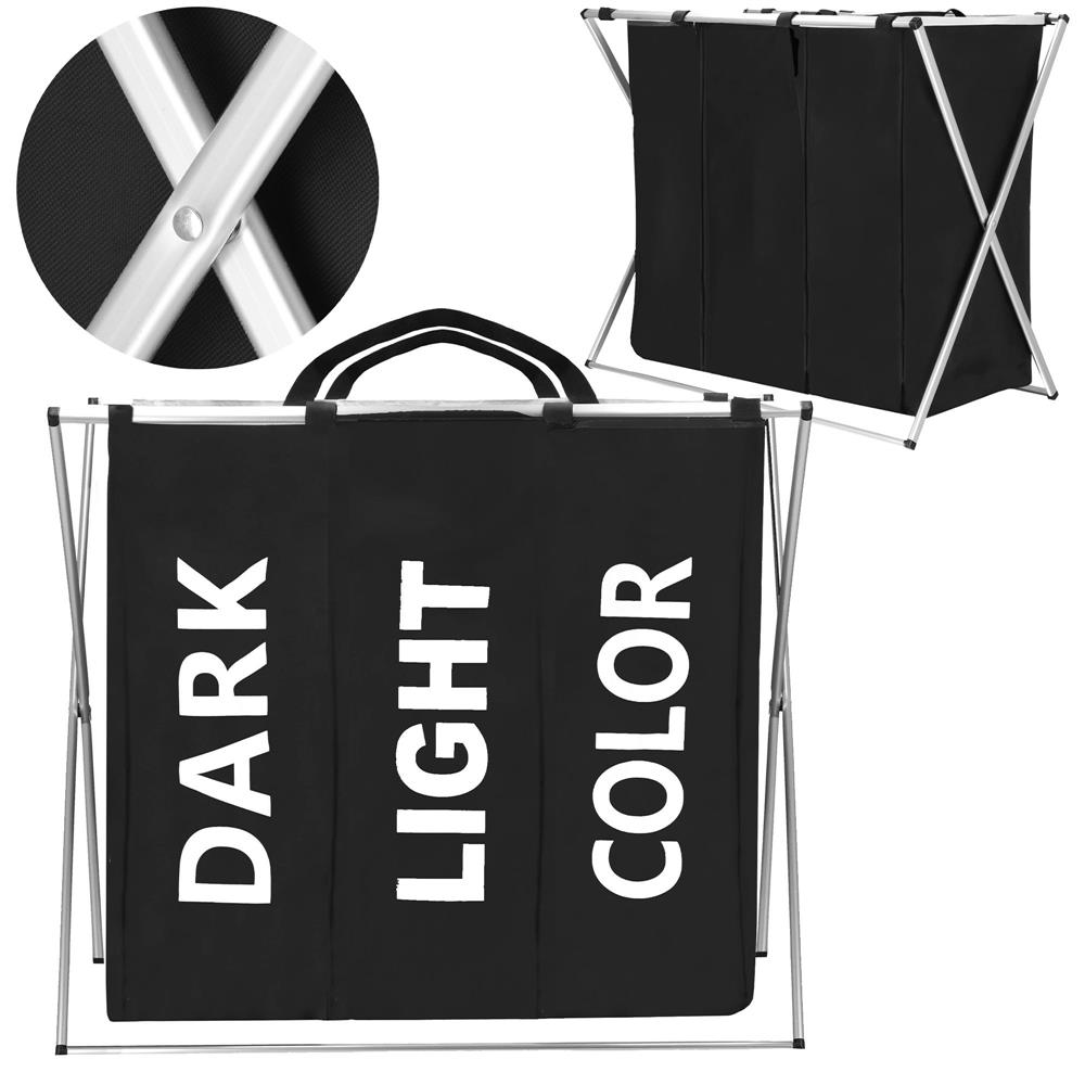 Cos de rufe cu 3 compartimente, cadru aluminiu, 68x40x60cm, 146 litri, negru Household NewTrend