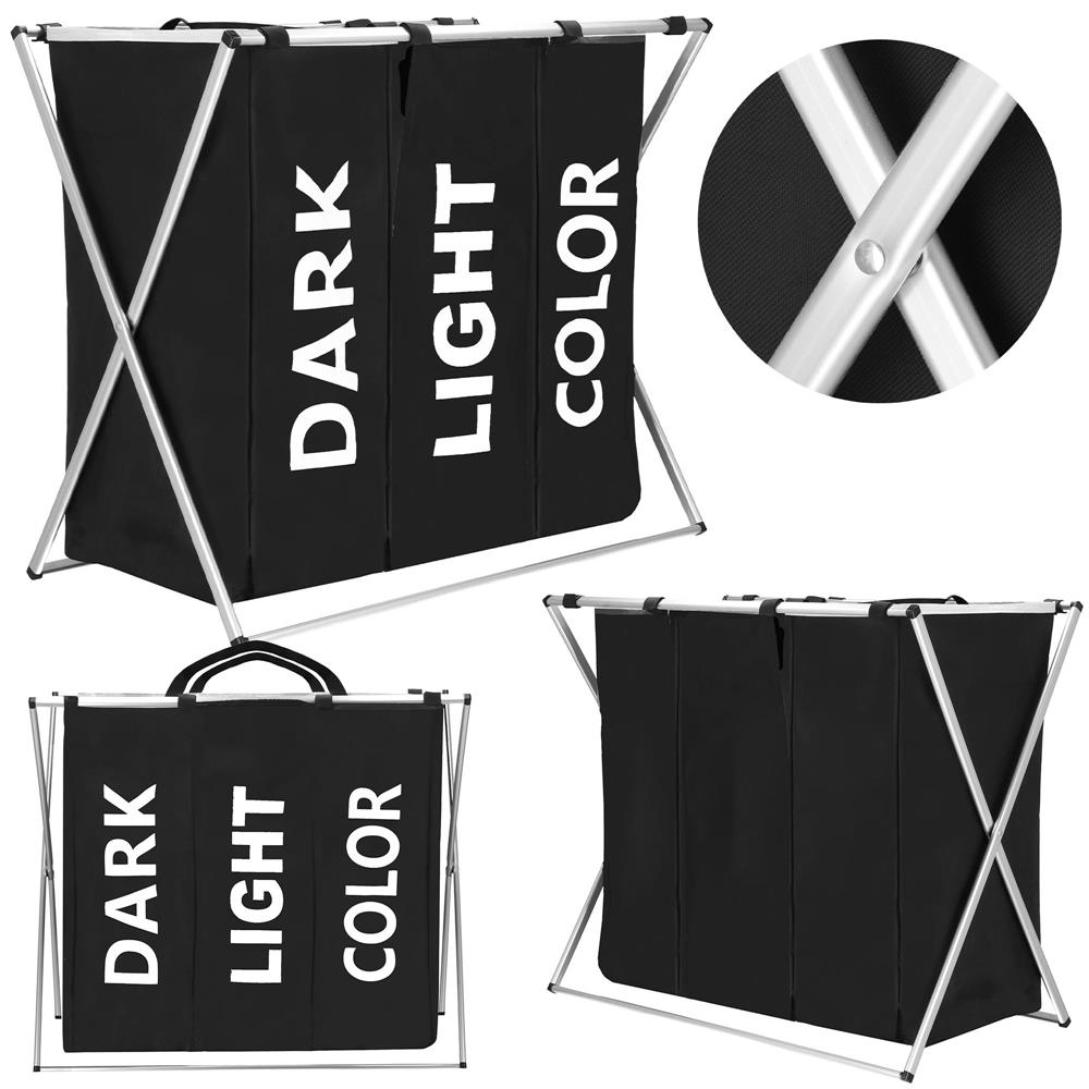 Cos de rufe cu 3 compartimente, cadru aluminiu, 68x40x60cm, 146 litri, negru Household NewTrend