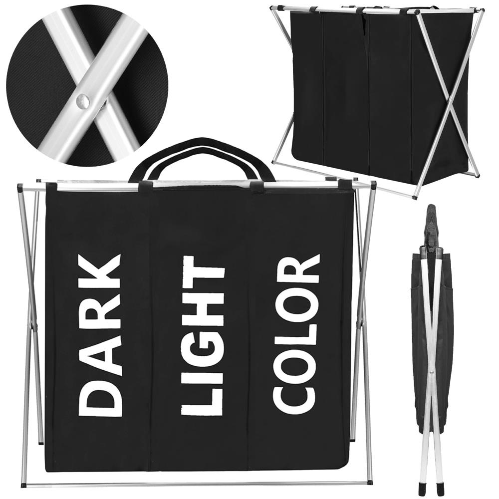 Cos de rufe cu 3 compartimente, cadru aluminiu, 68x40x60cm, 146 litri, negru Household NewTrend