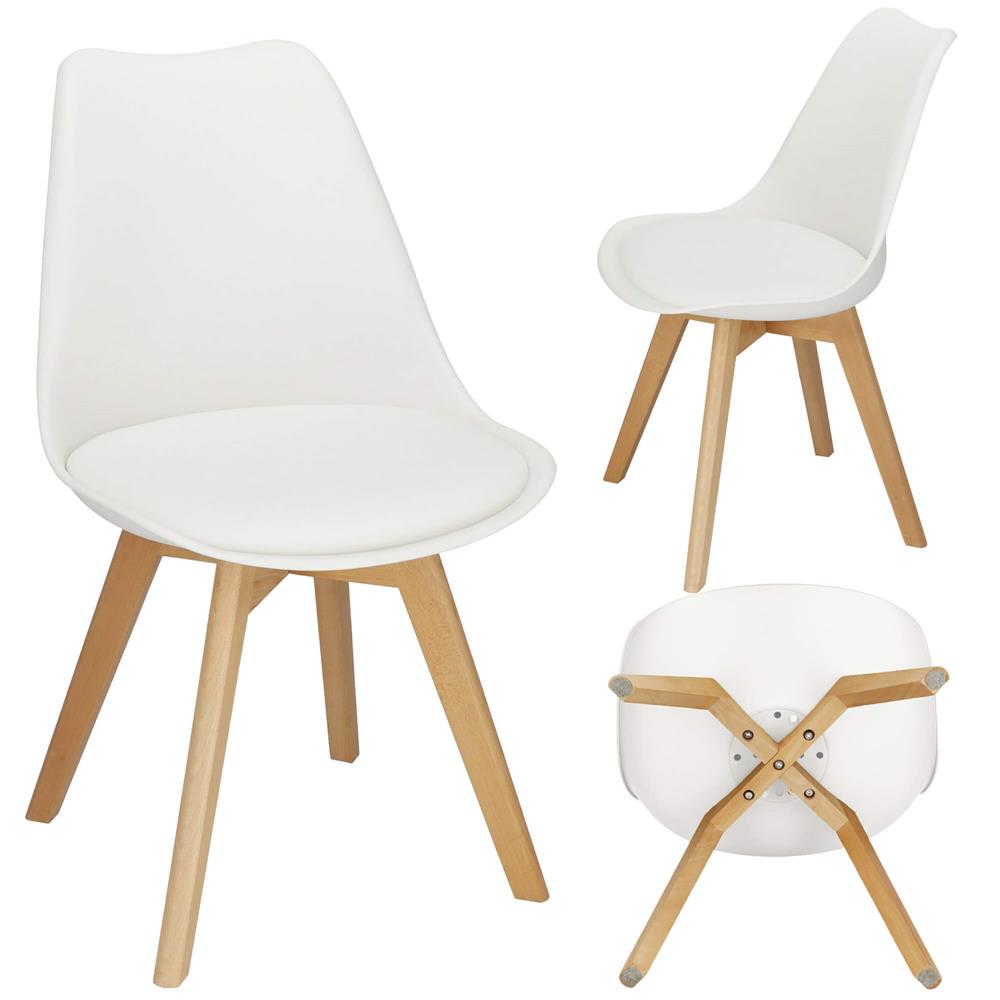 Set 4 scaune dining Verdhe pentru bucatarie cu perna tapitata cu piele ecologica, 44x82cm, alb Household NewTrend