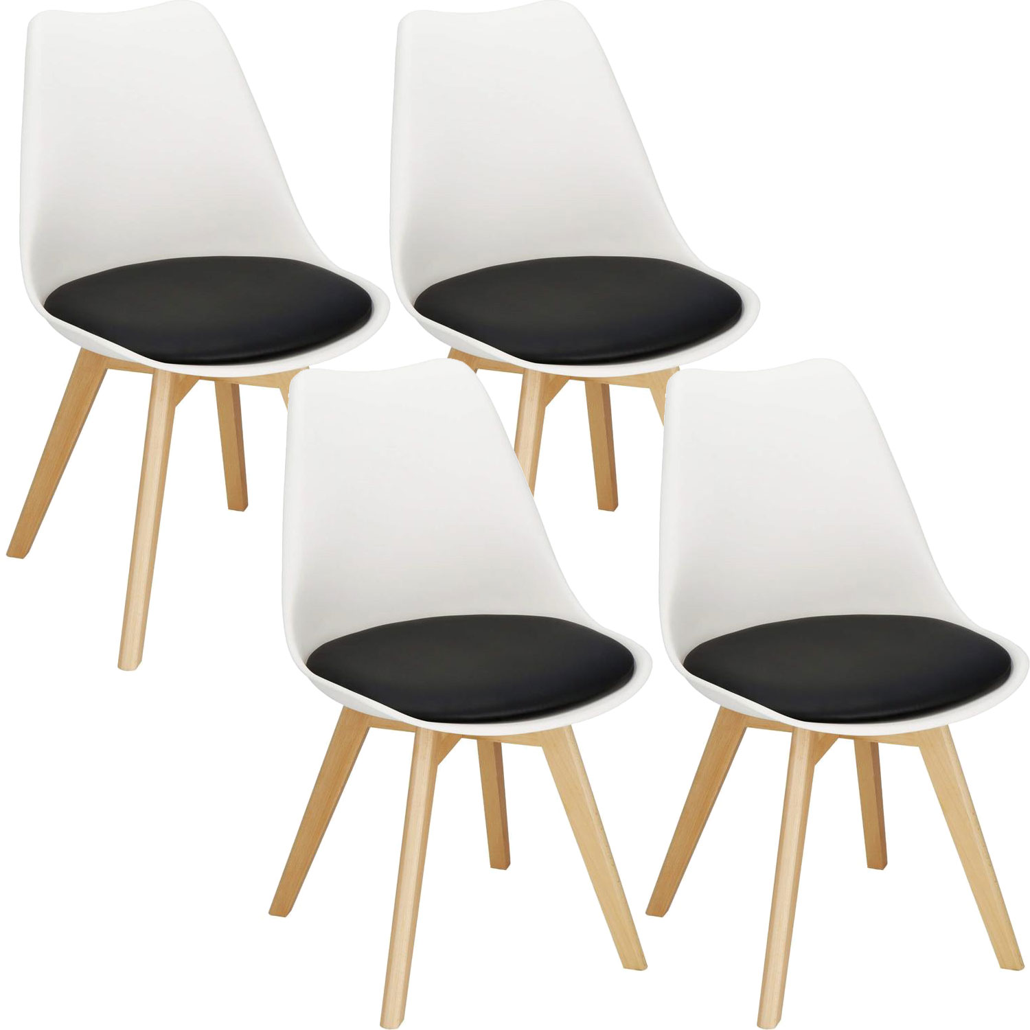 Set 4 scaune dining Verdhe pentru bucatarie cu perna tapitata cu piele ecologica, 44x82cm, alb negru Household NewTrend
