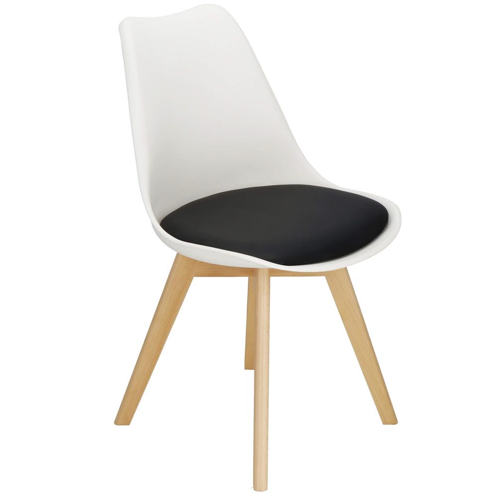 Set 4 scaune dining Verdhe pentru bucatarie cu perna tapitata cu piele ecologica, 44x82cm, alb negru Household NewTrend