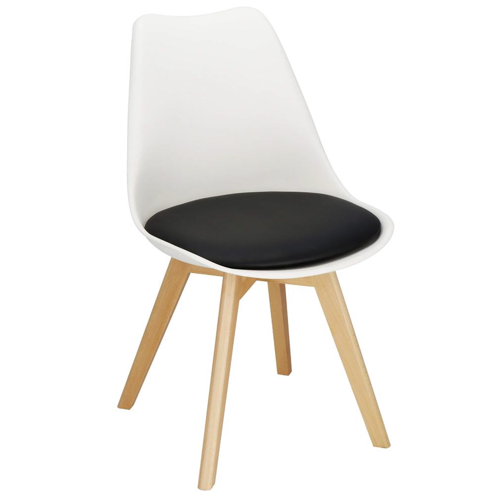 Set 4 scaune dining Verdhe pentru bucatarie cu perna tapitata cu piele ecologica, 44x82cm, alb negru Household NewTrend