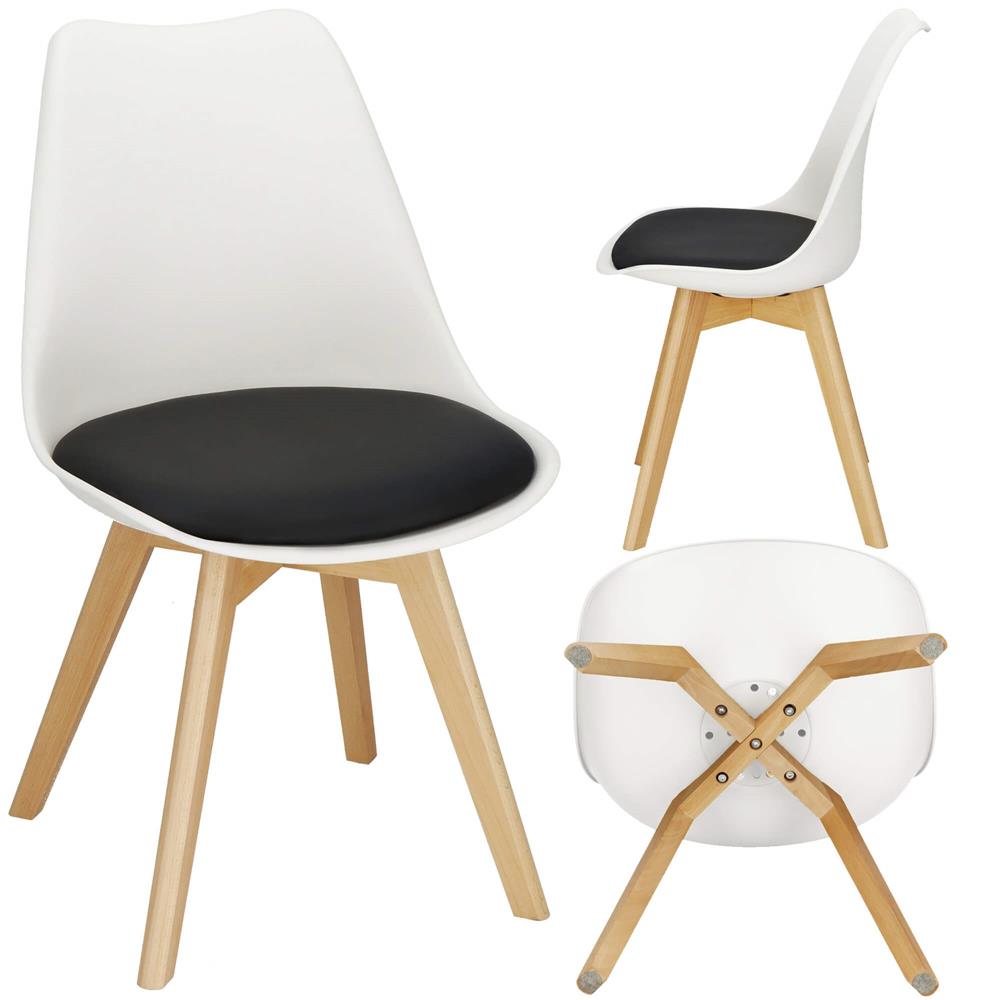 Set 4 scaune dining Verdhe pentru bucatarie cu perna tapitata cu piele ecologica, 44x82cm, alb negru Household NewTrend
