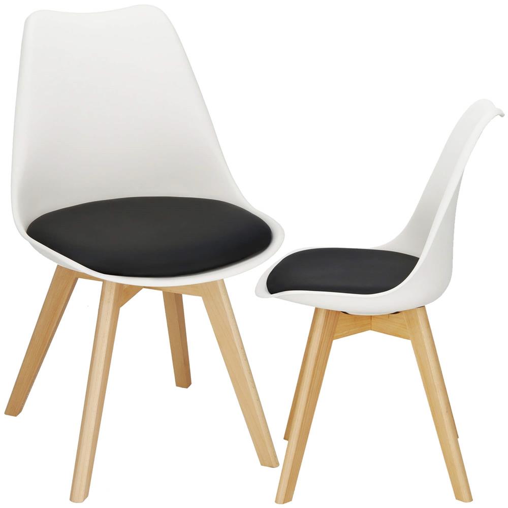 Set 4 scaune dining Verdhe pentru bucatarie cu perna tapitata cu piele ecologica, 44x82cm, alb negru Household NewTrend
