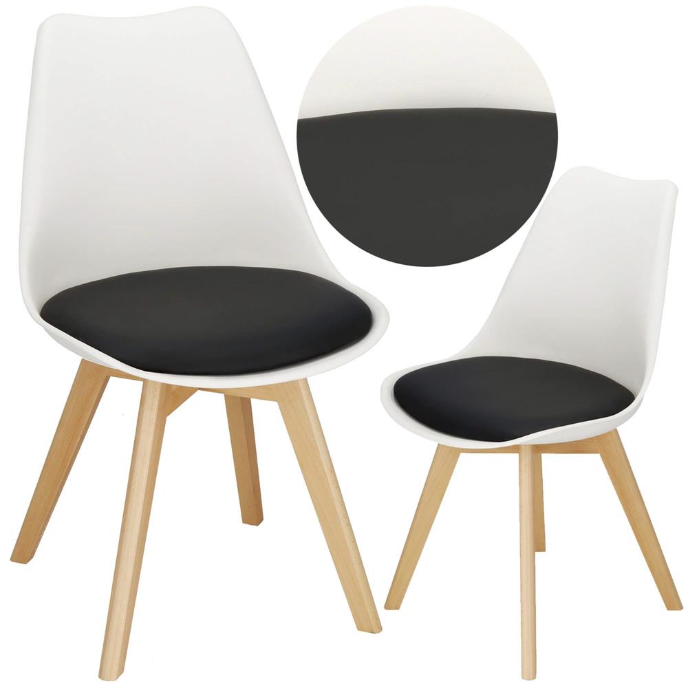 Set 4 scaune dining Verdhe pentru bucatarie cu perna tapitata cu piele ecologica, 44x82cm, alb negru Household NewTrend