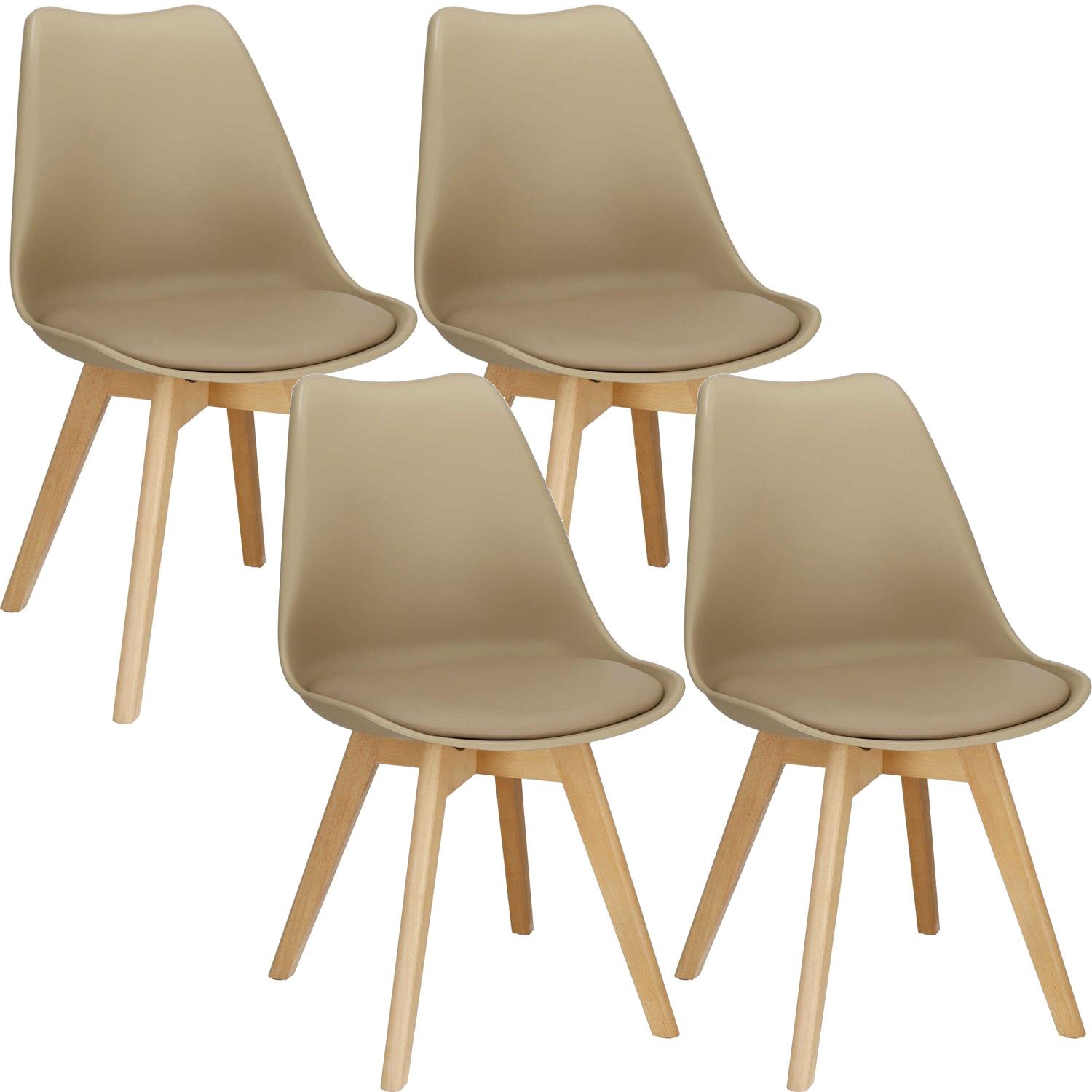 Set 4 scaune dining Verdhe pentru bucatarie cu perna tapitata cu piele ecologica, 44x82cm, maro Household NewTrend