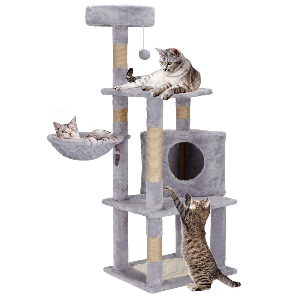 Ansamblu de joaca pentru pisici, cu loc pentru zgariat, ascuns, culcus, minge, 124cm, gri Household NewTrend