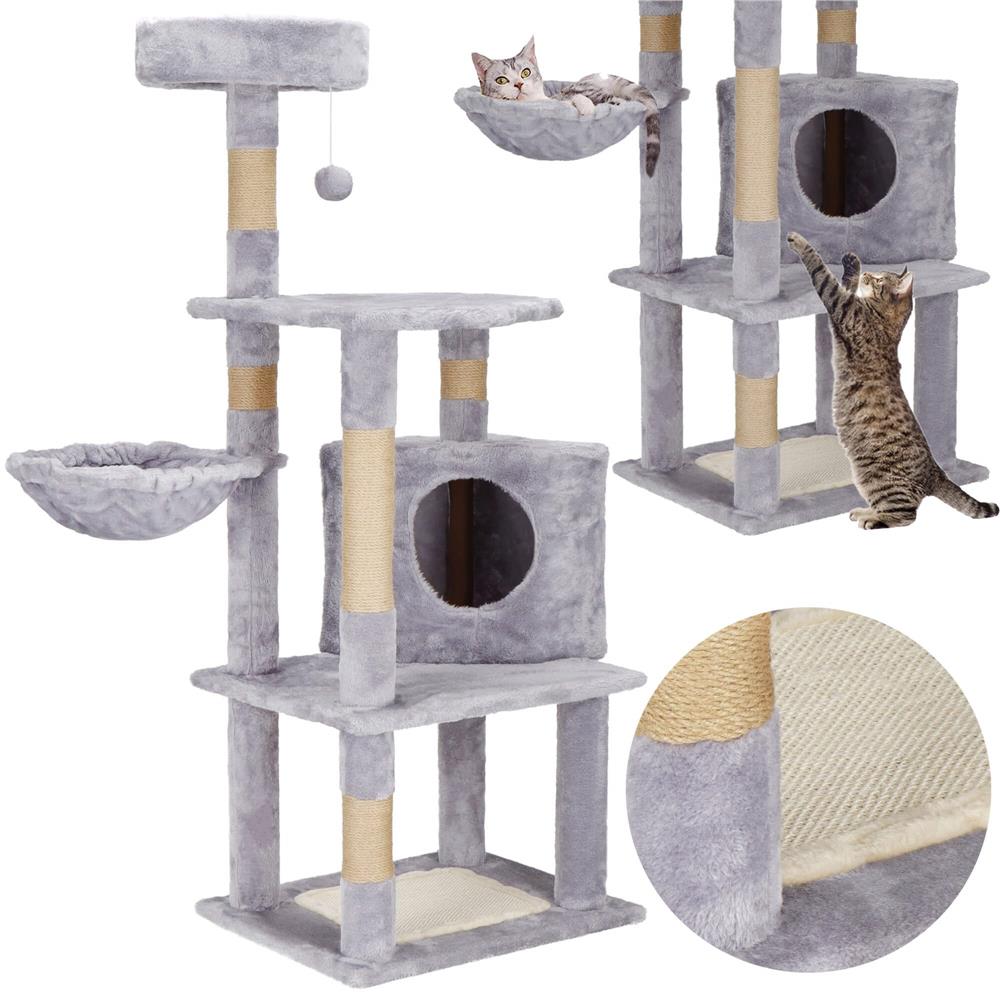 Ansamblu de joaca pentru pisici, cu loc pentru zgariat, ascuns, culcus, minge, 124cm, gri Household NewTrend