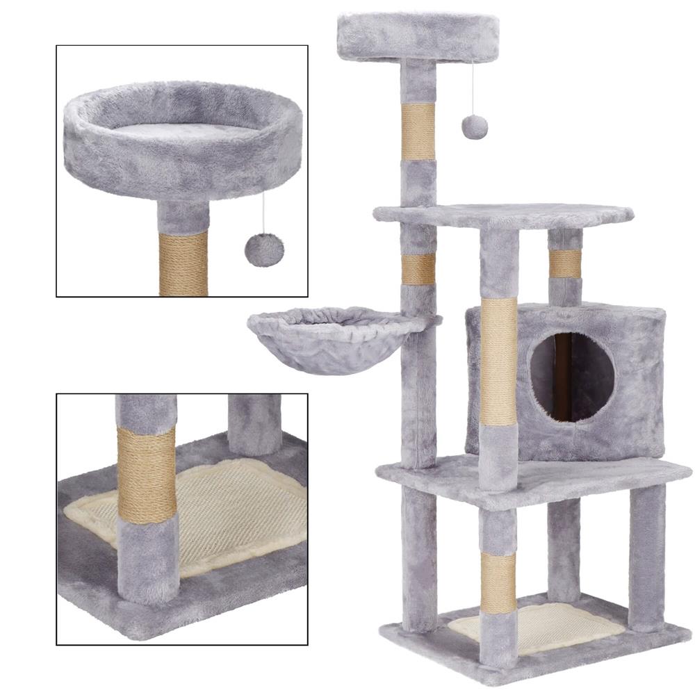 Ansamblu de joaca pentru pisici, cu loc pentru zgariat, ascuns, culcus, minge, 124cm, gri Household NewTrend