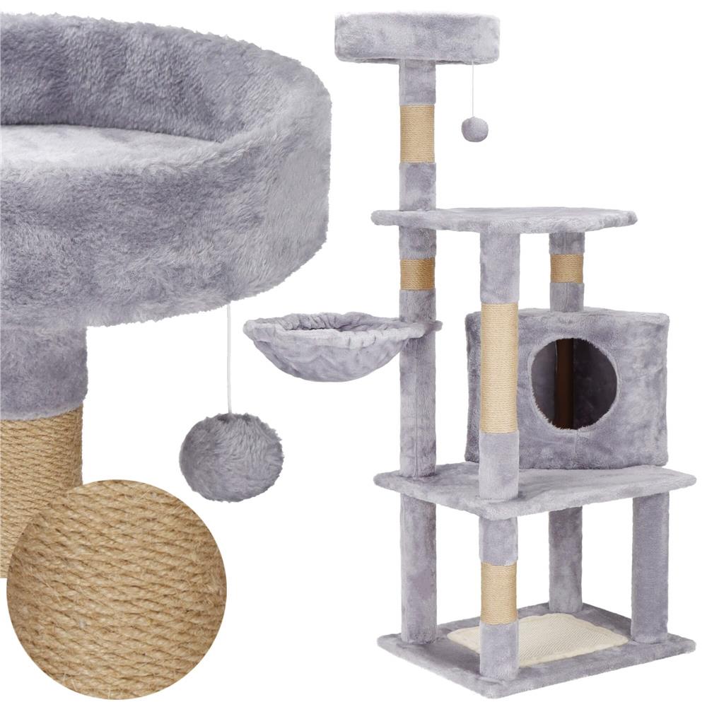 Ansamblu de joaca pentru pisici, cu loc pentru zgariat, ascuns, culcus, minge, 124cm, gri Household NewTrend