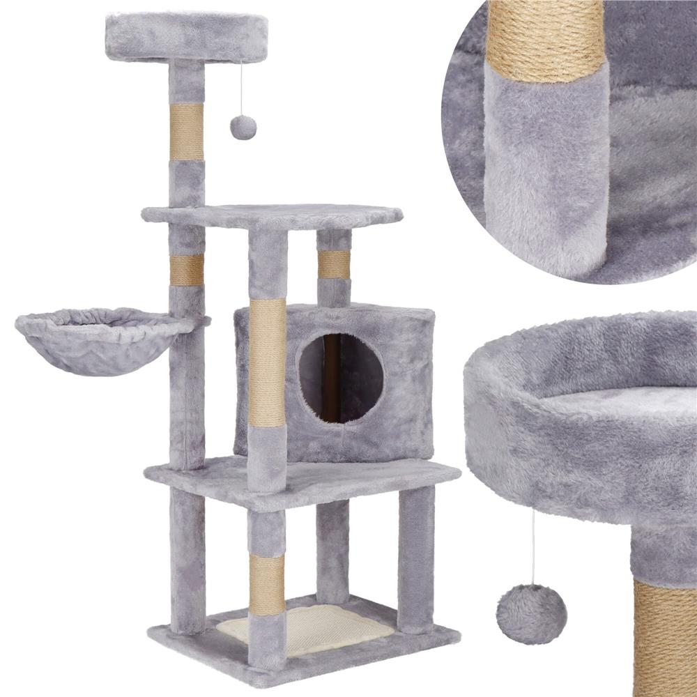 Ansamblu de joaca pentru pisici, cu loc pentru zgariat, ascuns, culcus, minge, 124cm, gri Household NewTrend