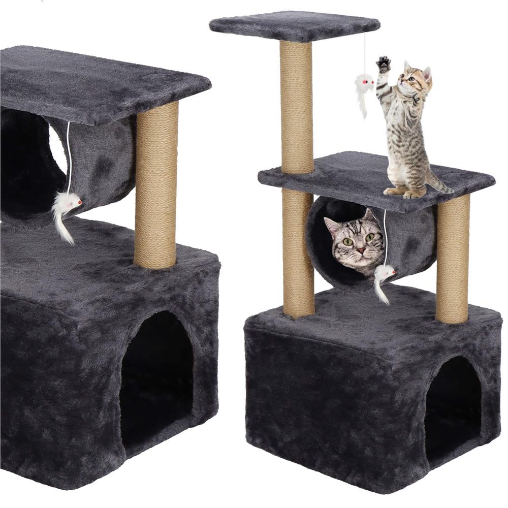 Ansamblu de joaca pentru pisici, cu loc pentru zgariat, ascuns, platforma, 62cm, gri inchis Household NewTrend