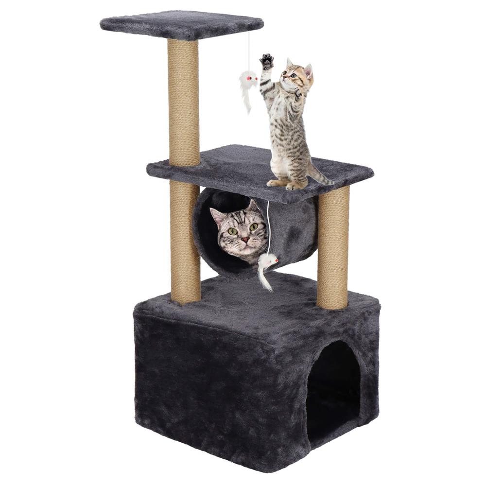 Ansamblu de joaca pentru pisici, cu loc pentru zgariat, ascuns, platforma, 62cm, gri inchis Household NewTrend