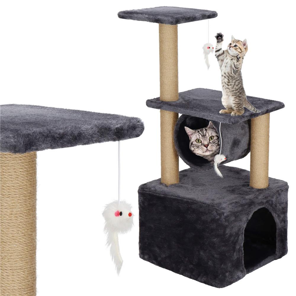 Ansamblu de joaca pentru pisici, cu loc pentru zgariat, ascuns, platforma, 62cm, gri inchis Household NewTrend