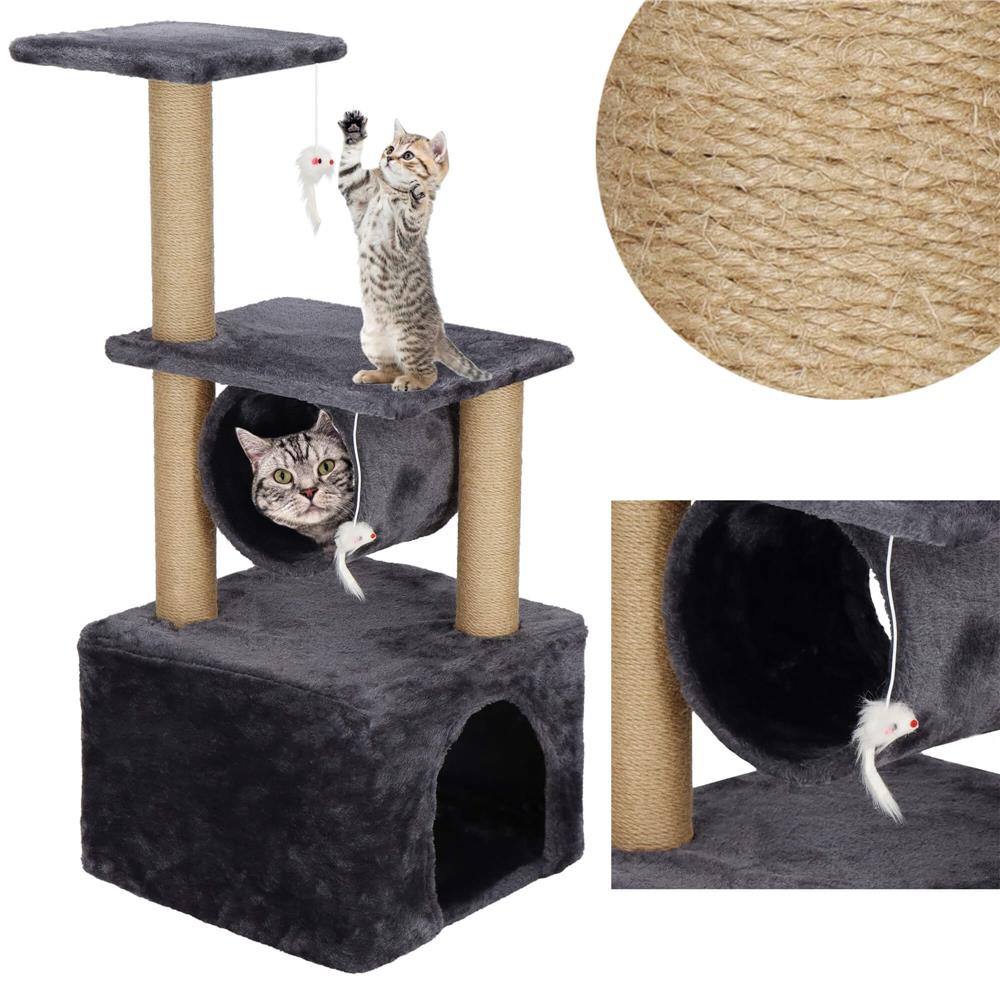 Ansamblu de joaca pentru pisici, cu loc pentru zgariat, ascuns, platforma, 62cm, gri inchis Household NewTrend