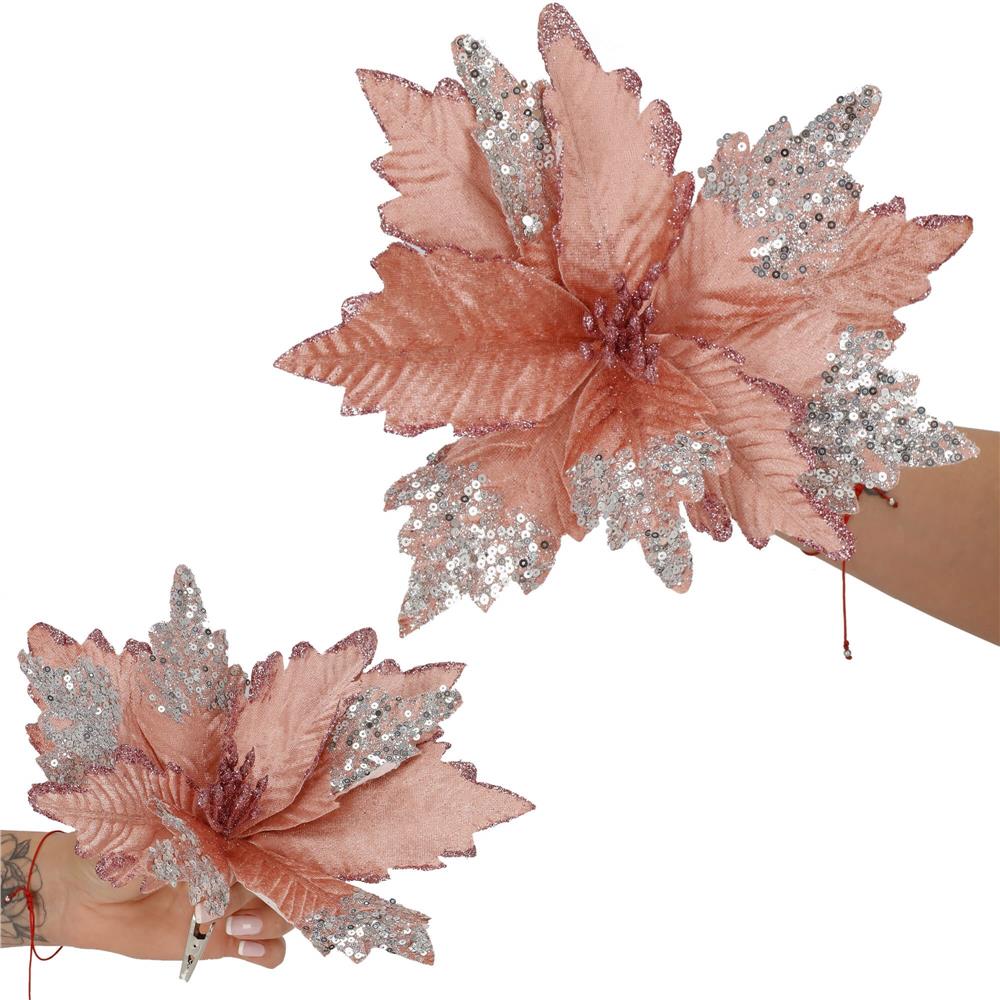 Set 5 ornamente pentru bradul de Craciun, stea Poinsettia, 26cm, roz argintiu Household NewTrend