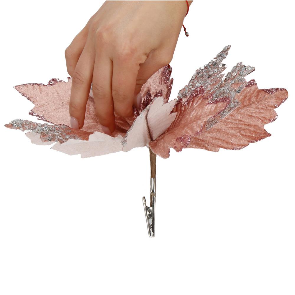 Set 5 ornamente pentru bradul de Craciun, stea Poinsettia, 26cm, roz argintiu Household NewTrend
