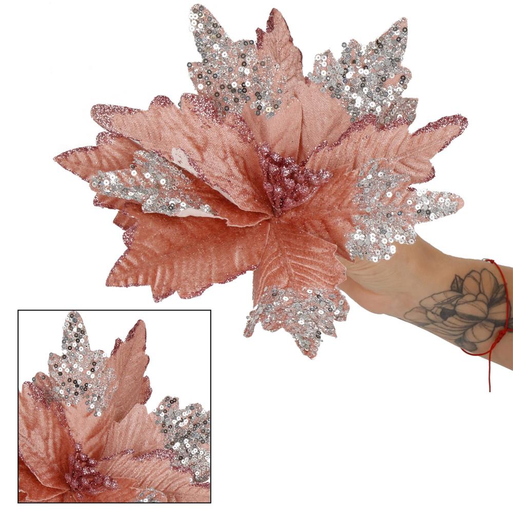 Set 5 ornamente pentru bradul de Craciun, stea Poinsettia, 26cm, roz argintiu Household NewTrend