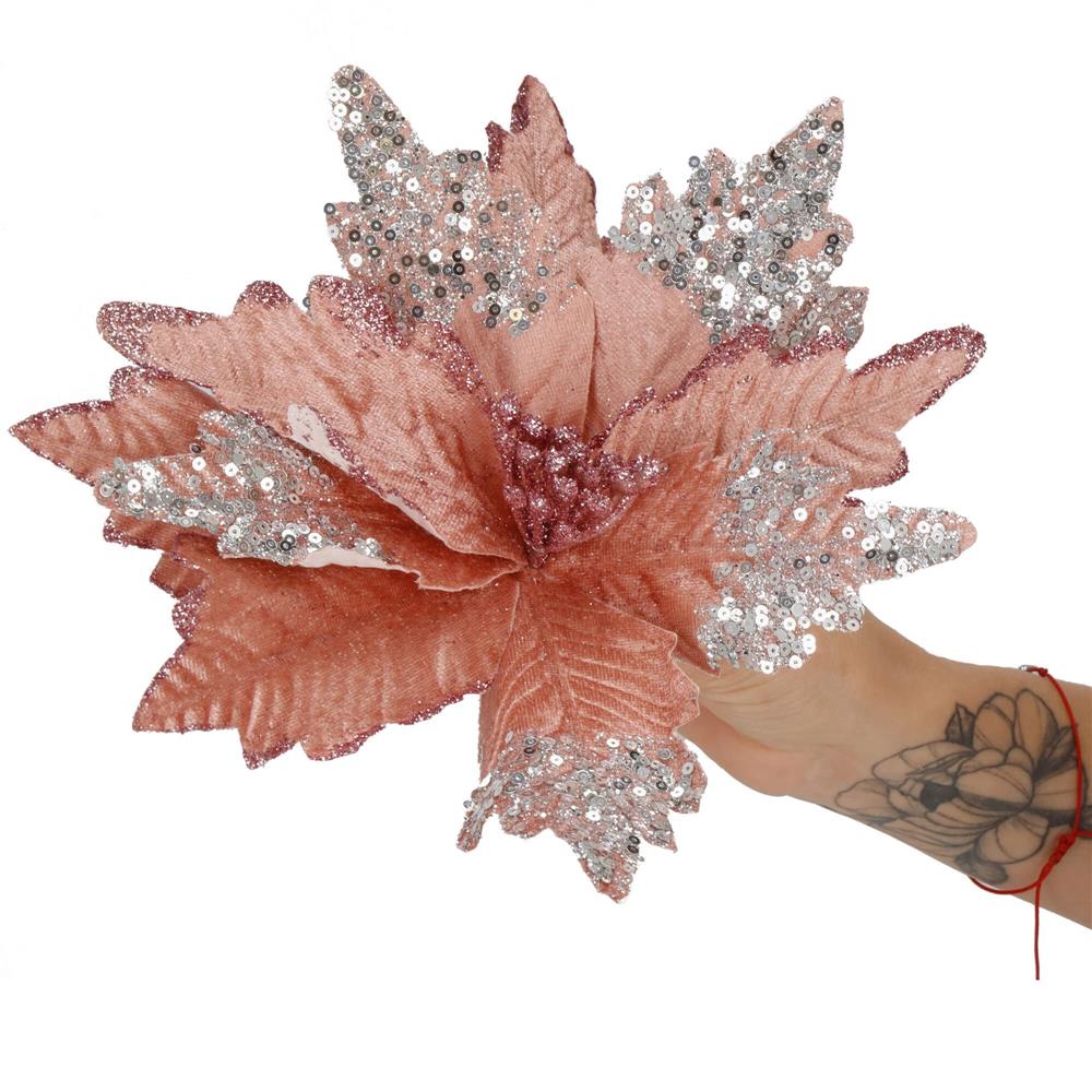 Set 5 ornamente pentru bradul de Craciun, stea Poinsettia, 26cm, roz argintiu Household NewTrend
