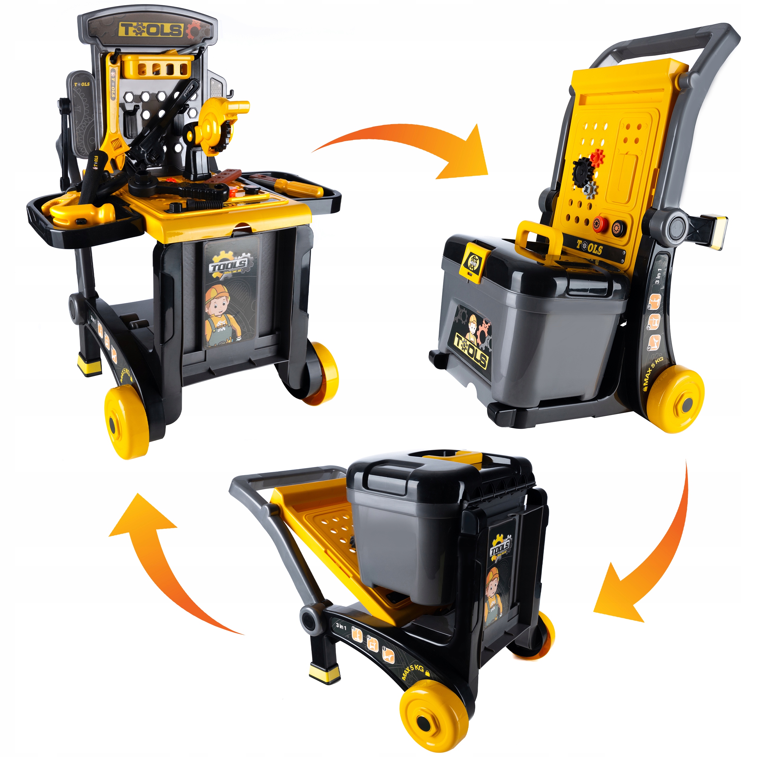 Banc de lucru portbail pentru copii, cu scule si unelte pentru mecanic, 3 in 1 Household NewTrend