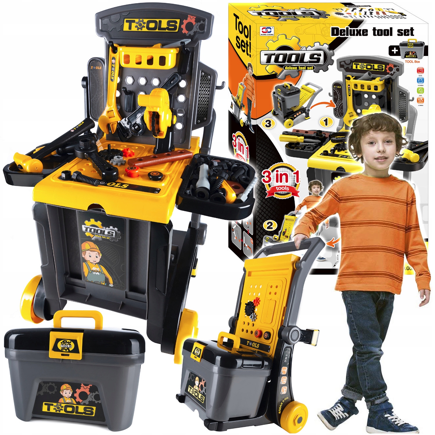 Banc de lucru portbail pentru copii, cu scule si unelte pentru mecanic, 3 in 1 Household NewTrend