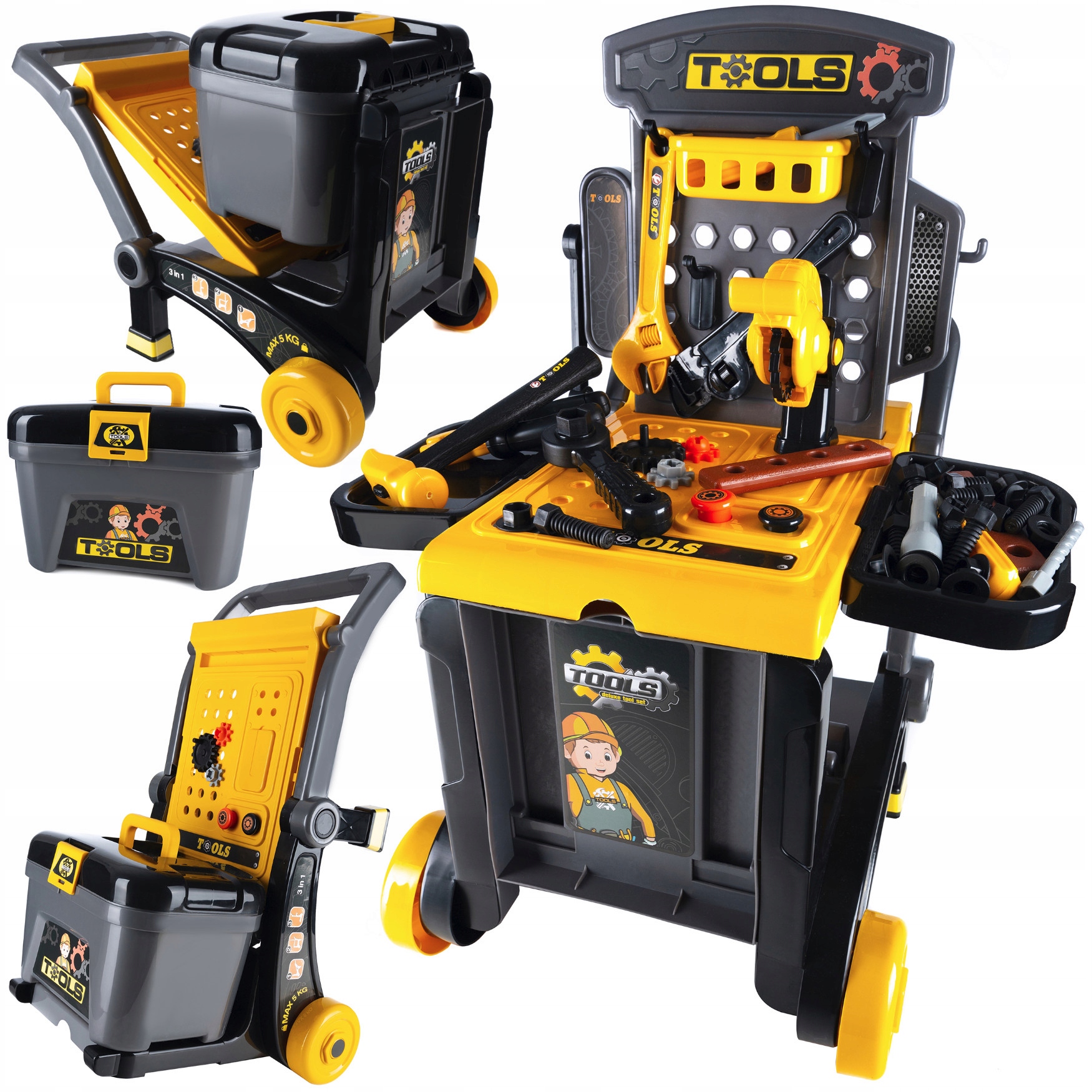 Banc de lucru portbail pentru copii, cu scule si unelte pentru mecanic, 3 in 1 Household NewTrend