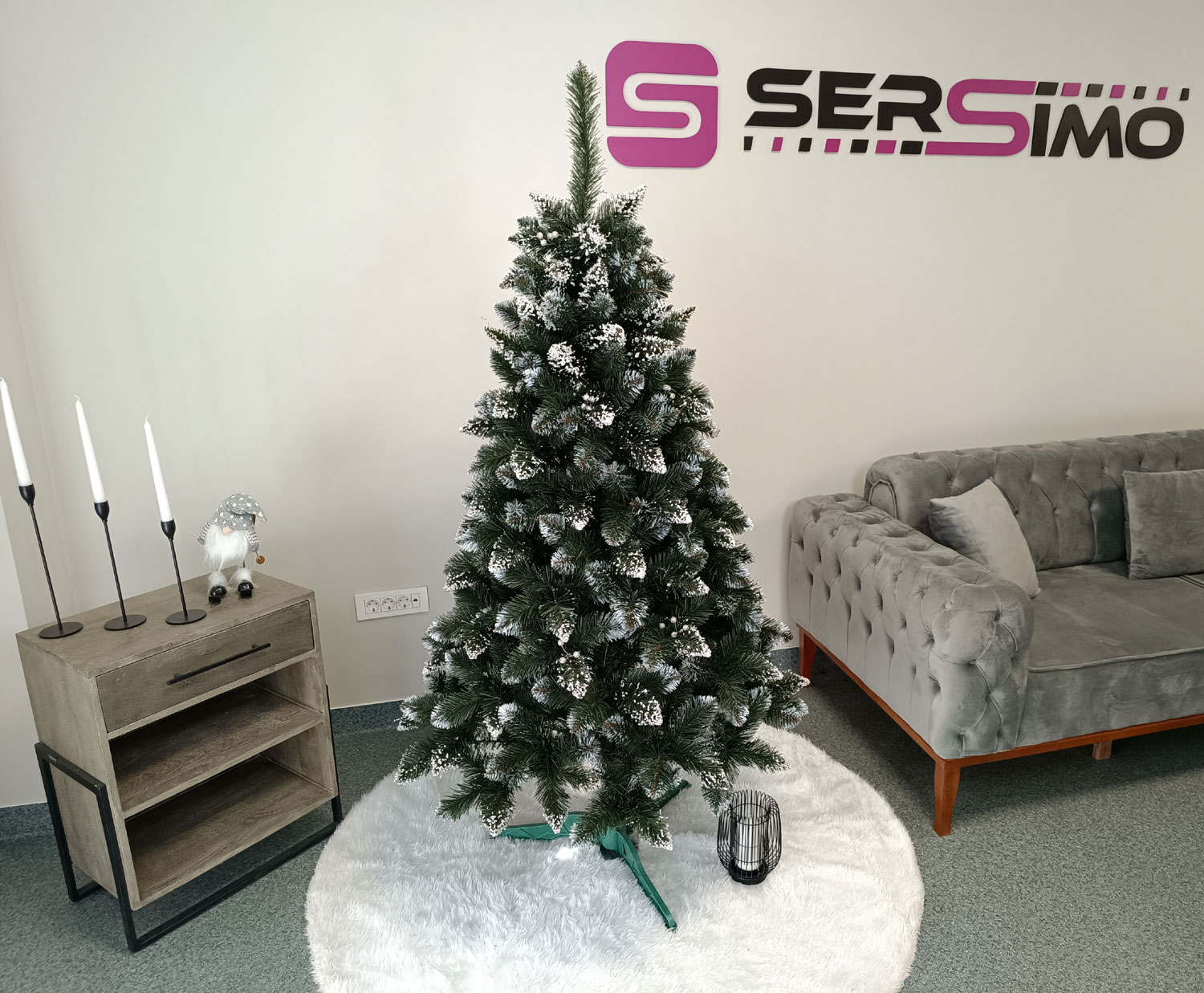 Brad artificial Christmas Deluxe by Sersimo, Crystal nins cu merisoare, 2D, 180cm Household NewTrend