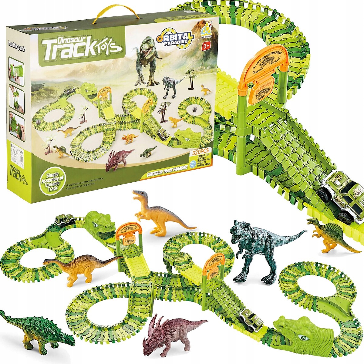 Circuit masinute Dinosaur Park, cu 320 de piese, pista configurabila Household NewTrend