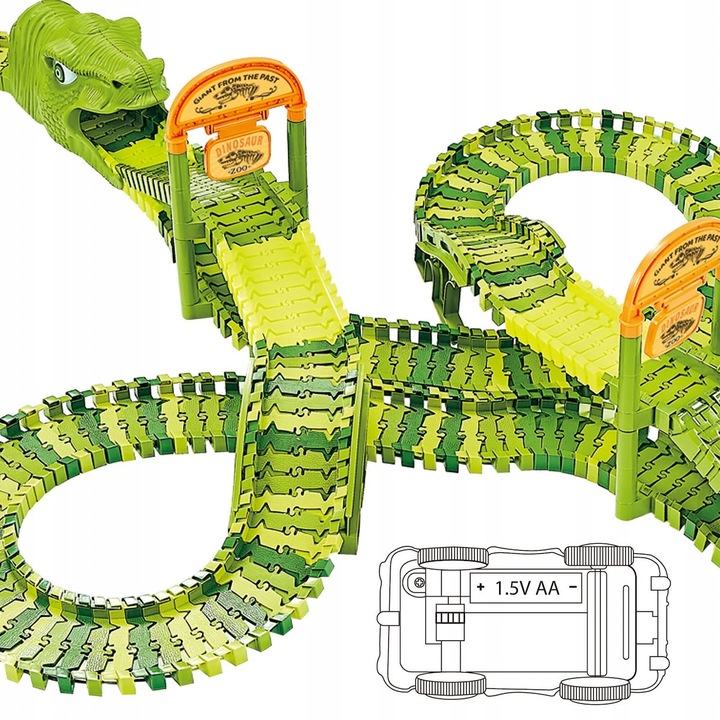 Circuit masinute Dinosaur Park, cu 320 de piese, pista configurabila Household NewTrend