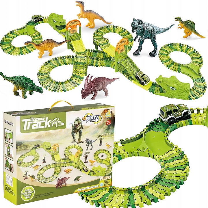 Circuit masinute Dinosaur Park, cu 320 de piese, pista configurabila Household NewTrend