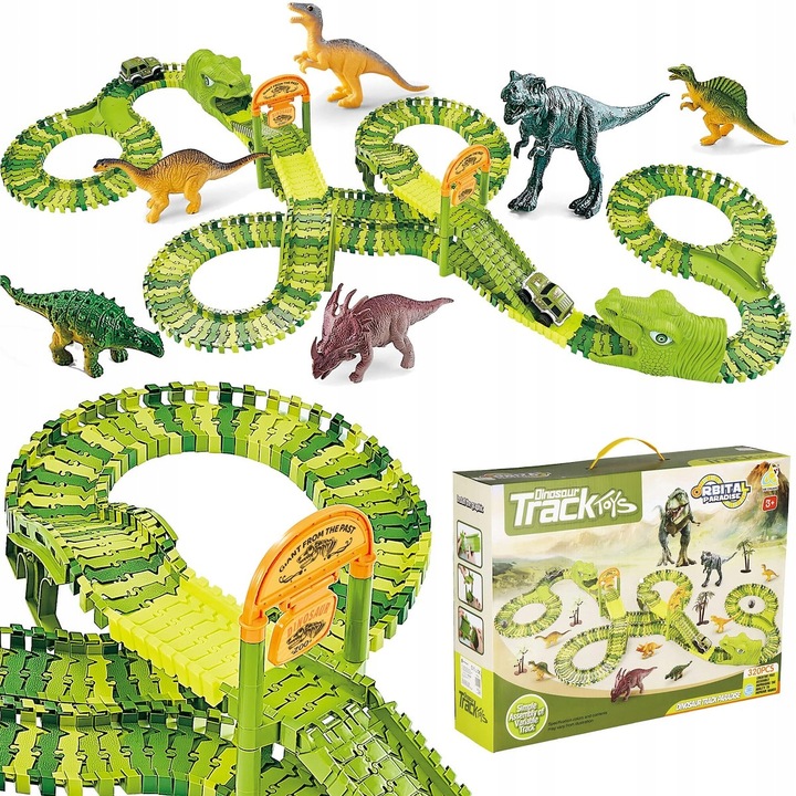 Circuit masinute Dinosaur Park, cu 320 de piese, pista configurabila Household NewTrend