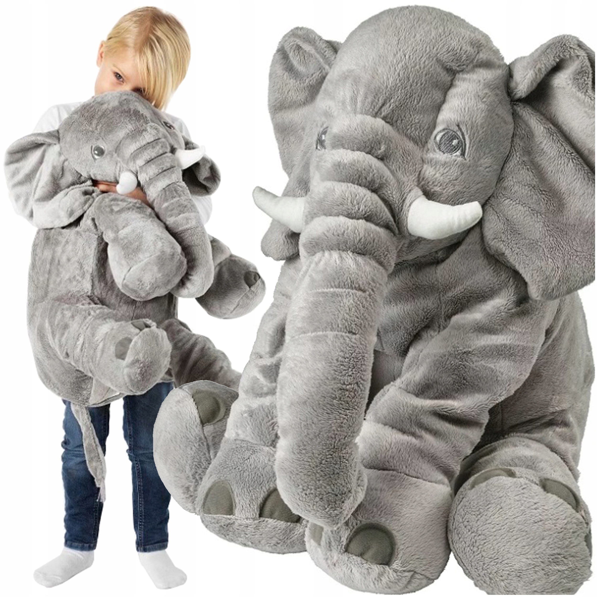 Jucarie plus elefant, tip perna, lavabila, umplutura hipoalergenica, pentru copii si adulti, 70 cm, gri Household NewTrend