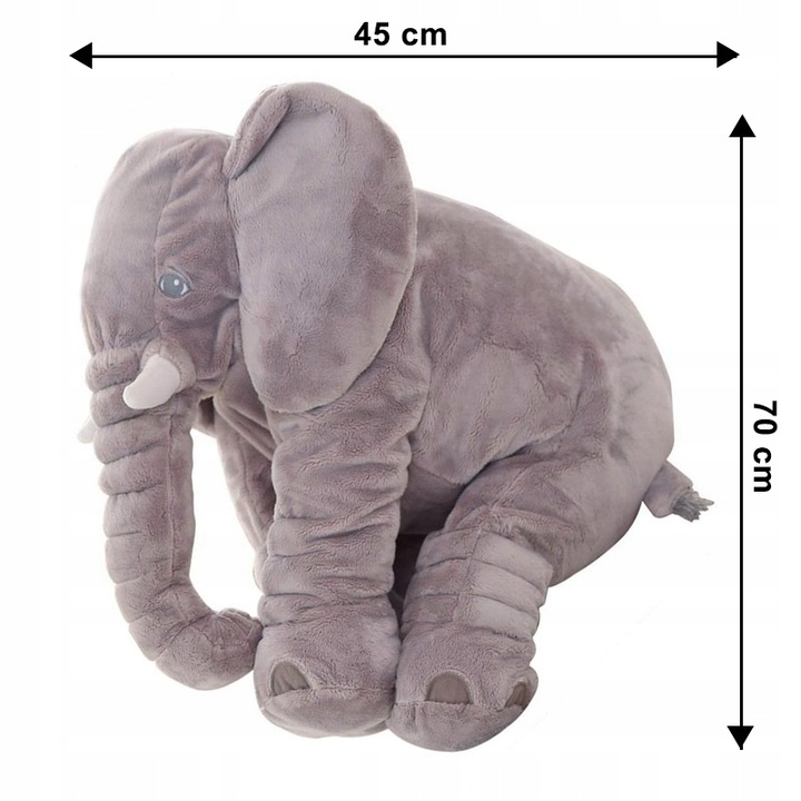 Jucarie plus elefant, tip perna, lavabila, umplutura hipoalergenica, pentru copii si adulti, 70 cm, gri Household NewTrend