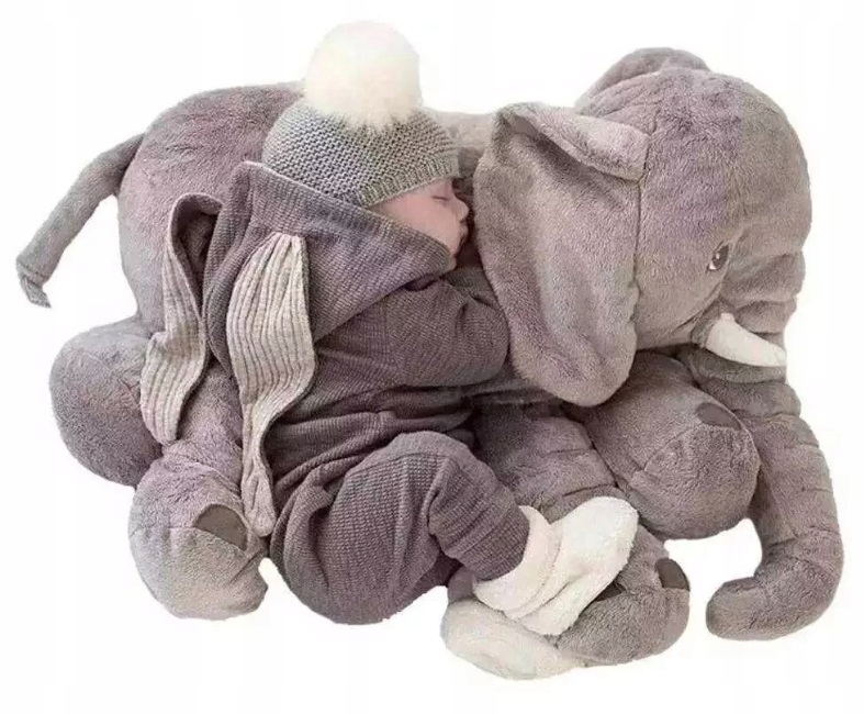 Jucarie plus elefant, tip perna, lavabila, umplutura hipoalergenica, pentru copii si adulti, 70 cm, gri Household NewTrend
