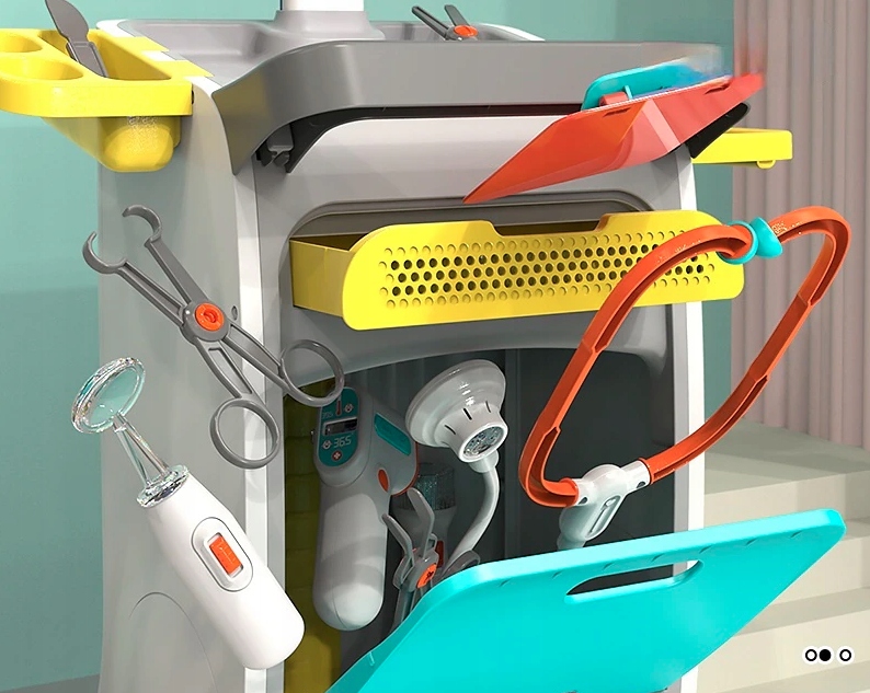 Set de joaca, carucior medical cu aparatura si instrumente, cu sunete si lumini Household NewTrend