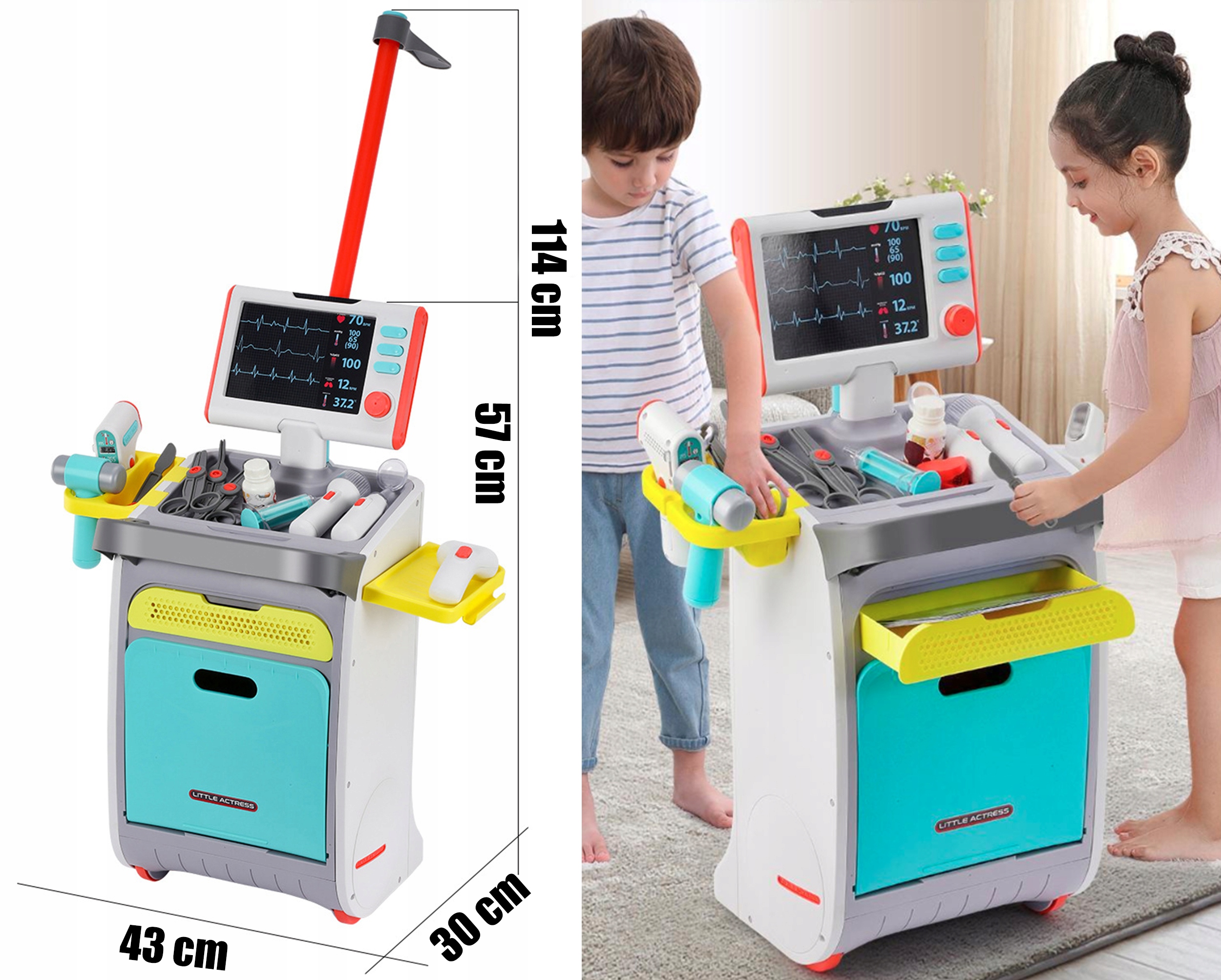 Set de joaca, carucior medical cu aparatura si instrumente, cu sunete si lumini Household NewTrend