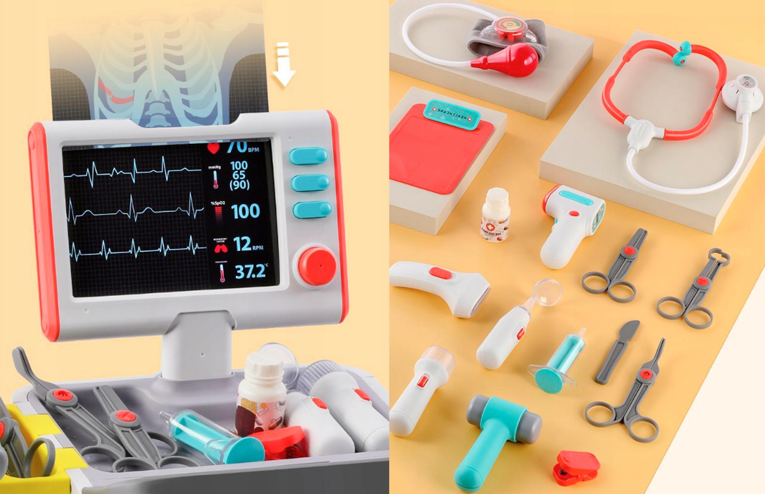 Set de joaca, carucior medical cu aparatura si instrumente, cu sunete si lumini Household NewTrend