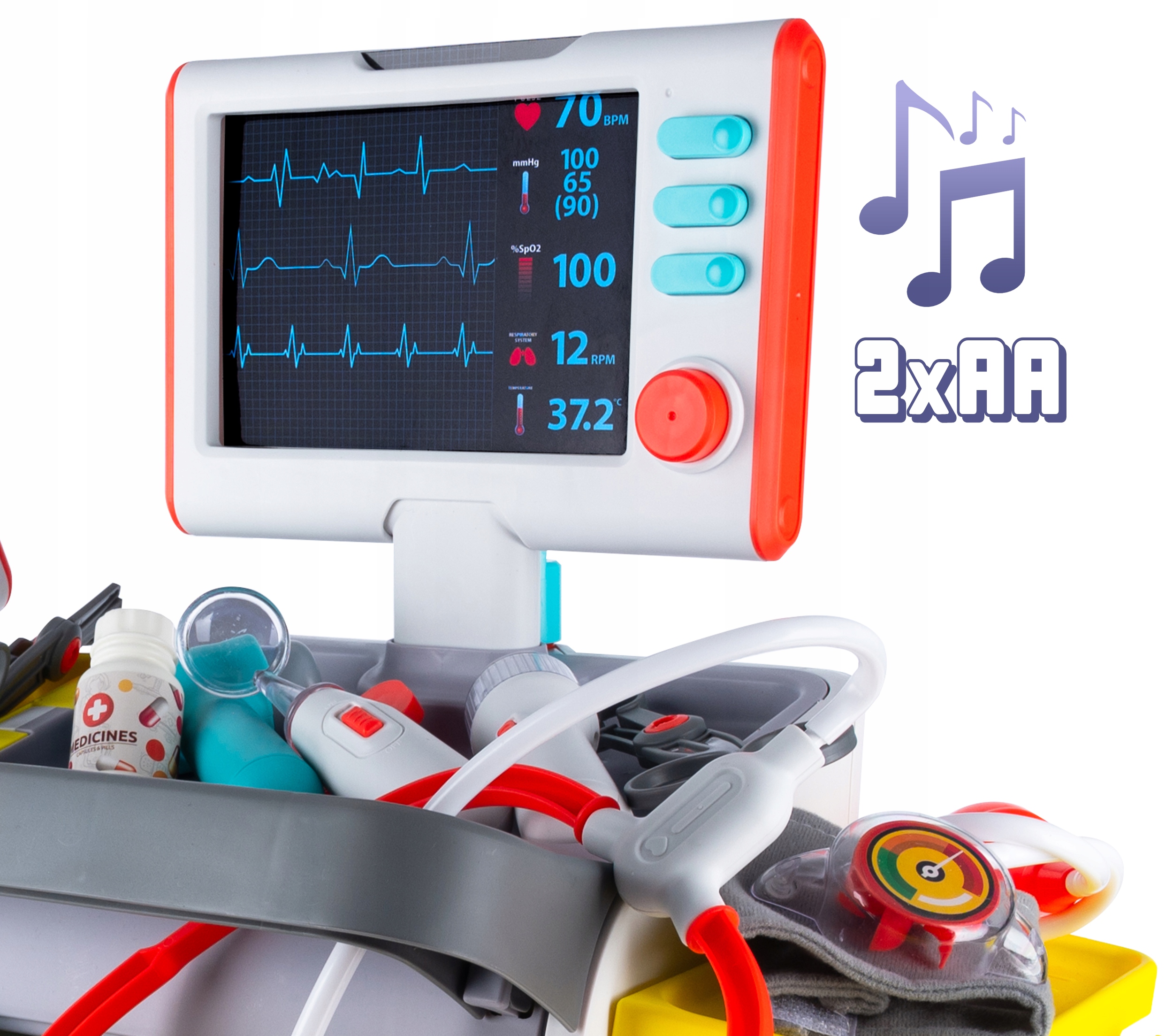 Set de joaca, carucior medical cu aparatura si instrumente, cu sunete si lumini Household NewTrend