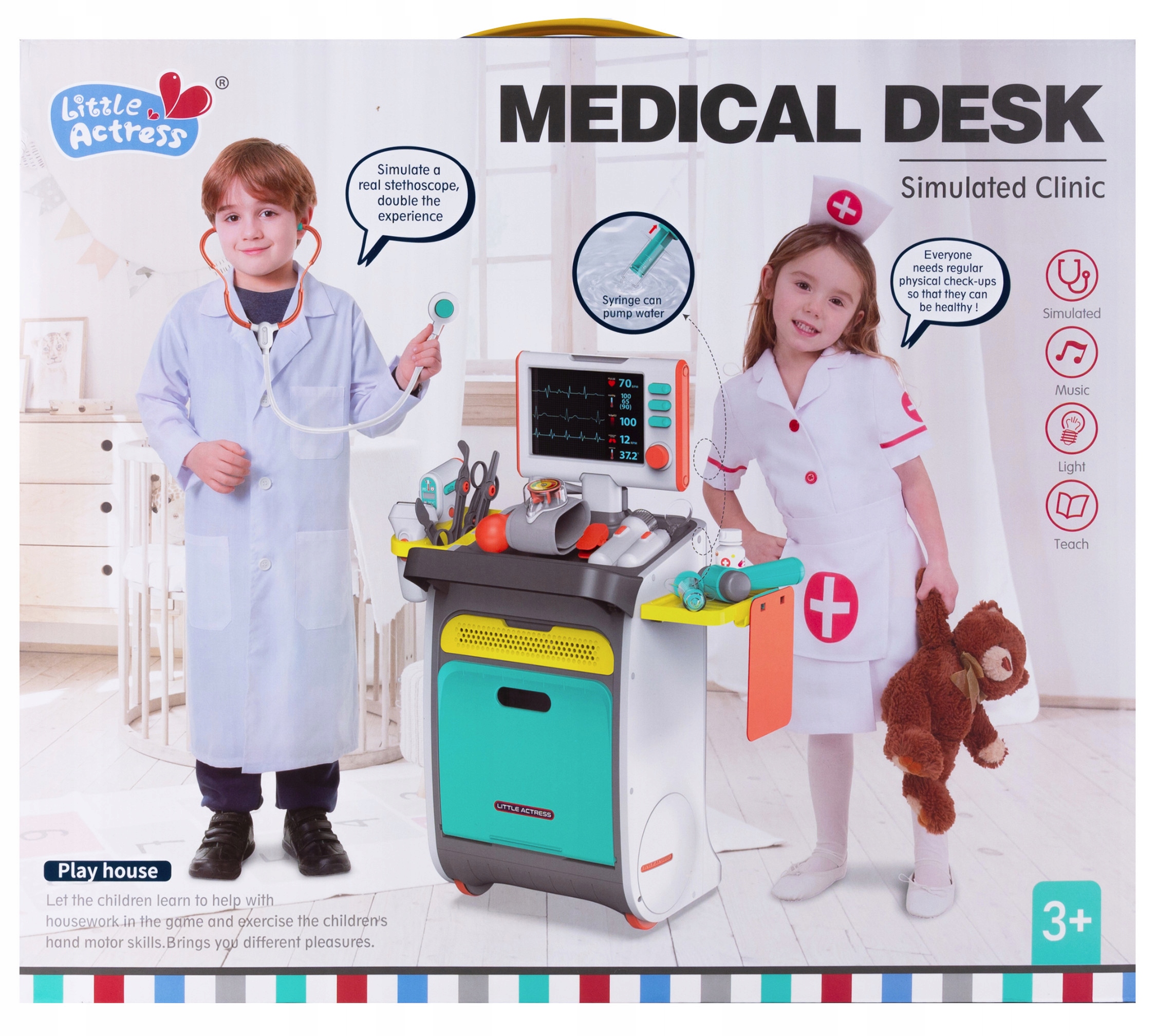 Set de joaca, carucior medical cu aparatura si instrumente, cu sunete si lumini Household NewTrend