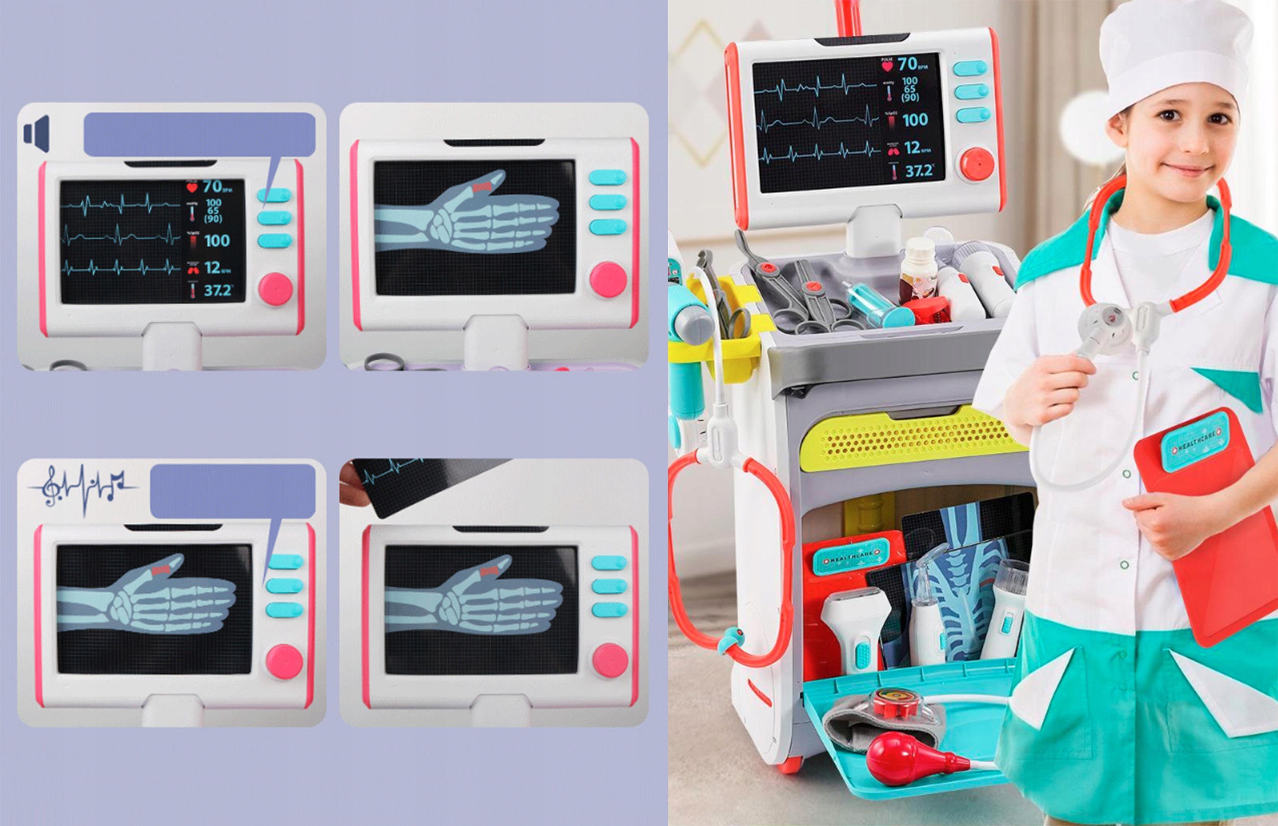 Set de joaca, carucior medical cu aparatura si instrumente, cu sunete si lumini Household NewTrend