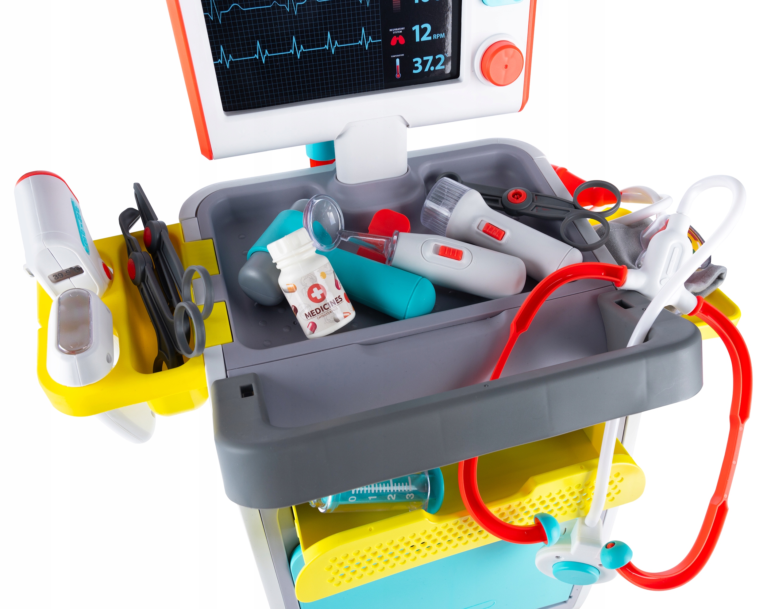 Set de joaca, carucior medical cu aparatura si instrumente, cu sunete si lumini Household NewTrend