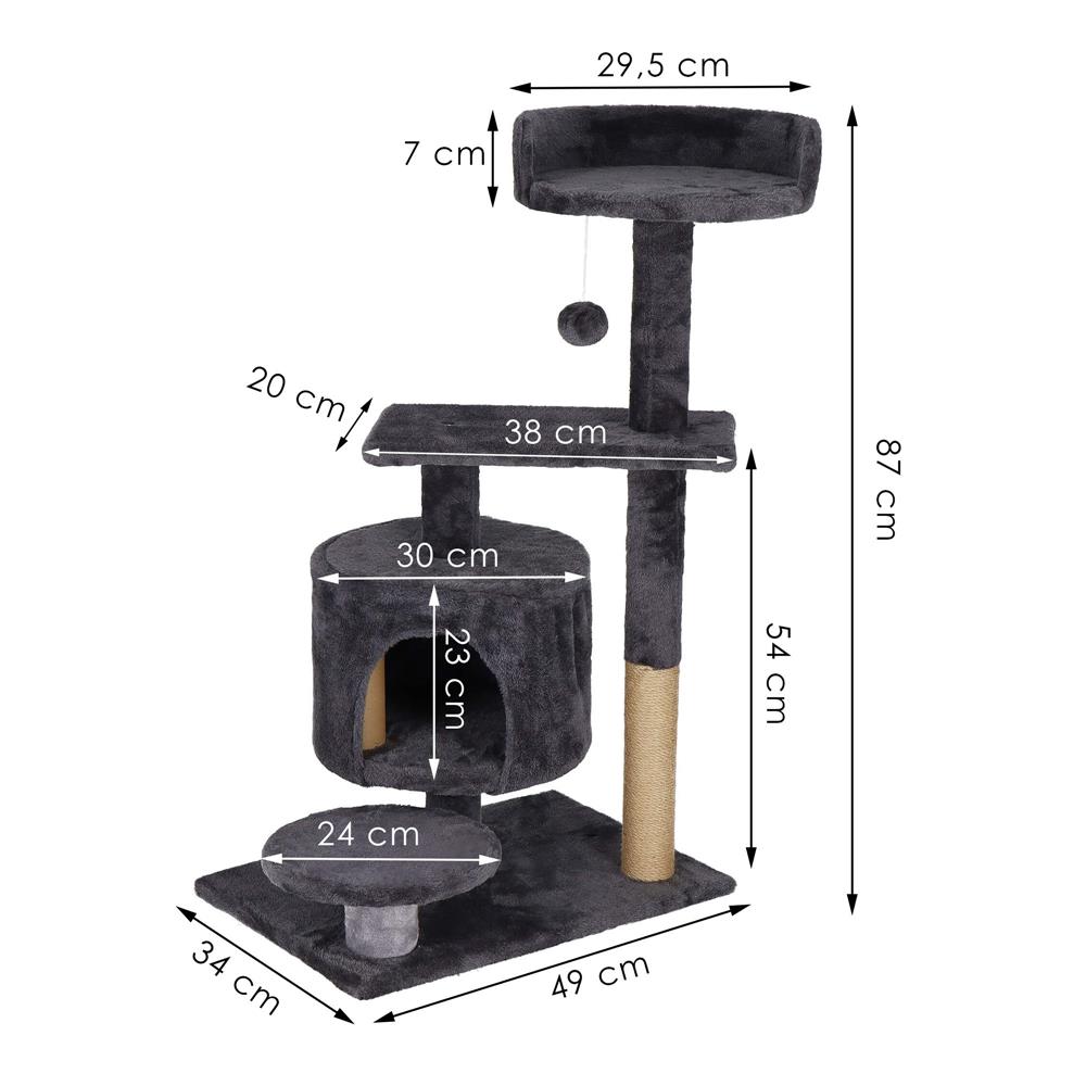 Ansamblu de joaca pentru pisici, cu loc pentru zgariat, ascuns, culcus, minge, 87cm, grafit Household NewTrend