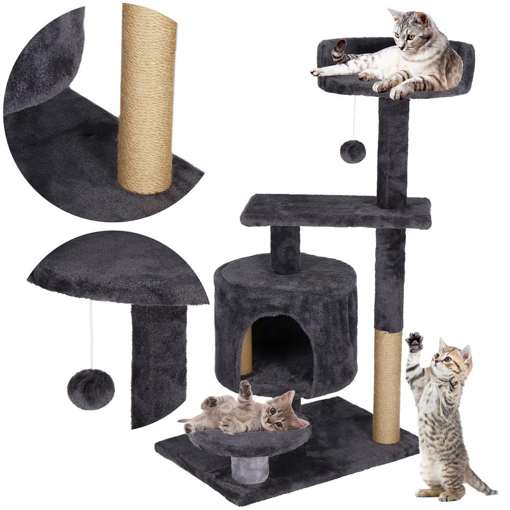 Ansamblu de joaca pentru pisici, cu loc pentru zgariat, ascuns, culcus, minge, 87cm, grafit Household NewTrend