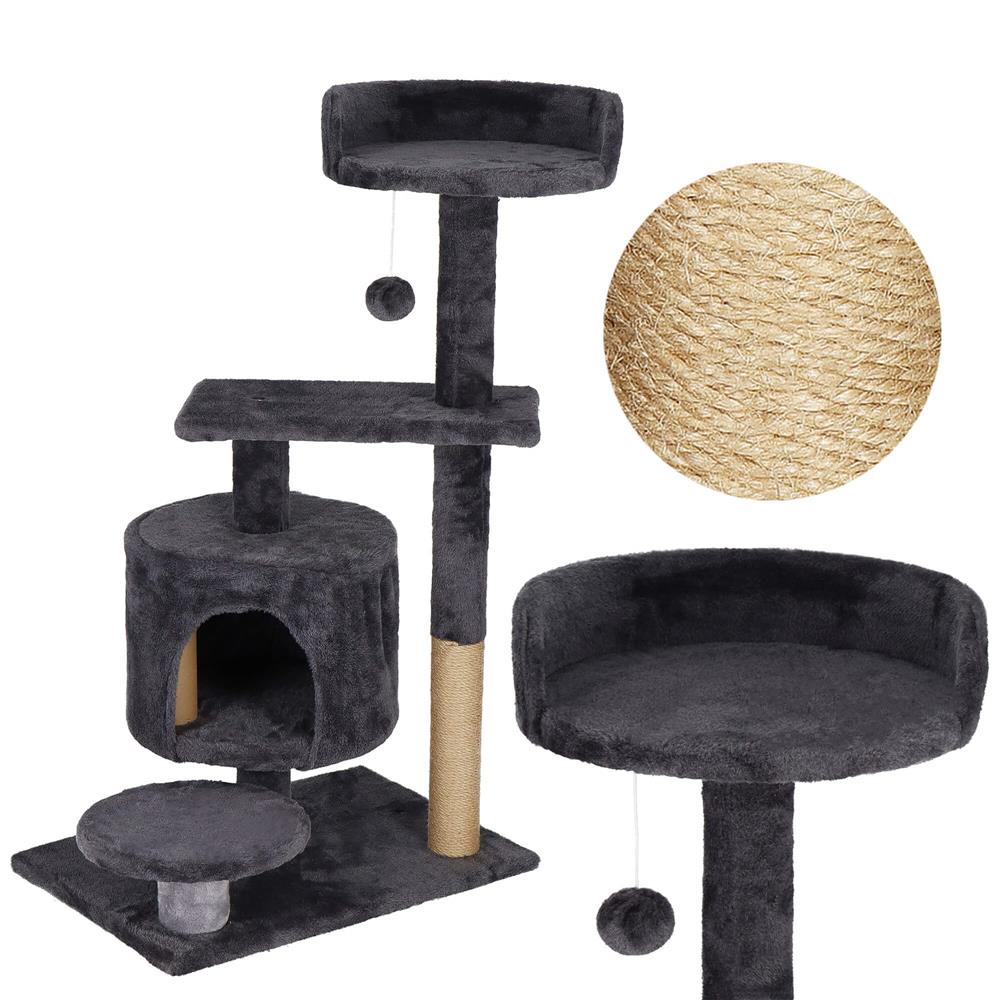 Ansamblu de joaca pentru pisici, cu loc pentru zgariat, ascuns, culcus, minge, 87cm, grafit Household NewTrend