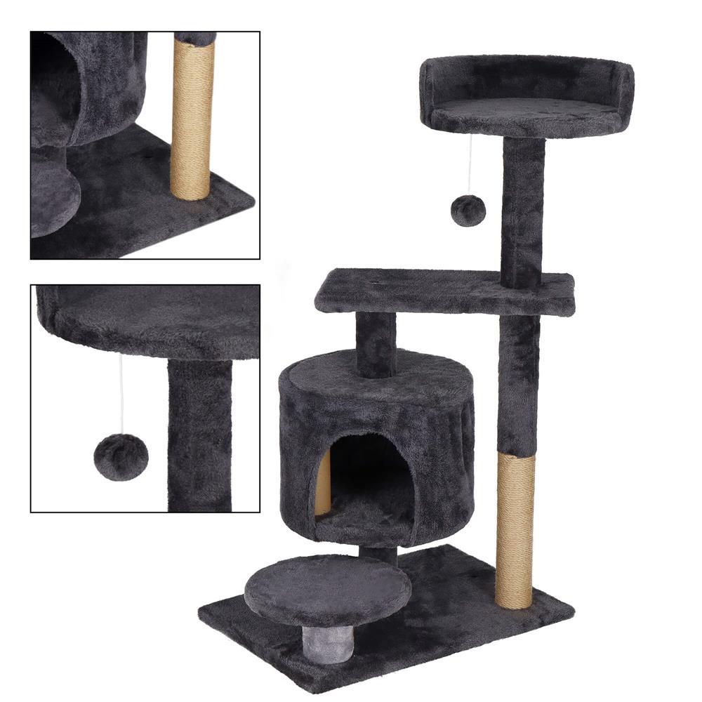 Ansamblu de joaca pentru pisici, cu loc pentru zgariat, ascuns, culcus, minge, 87cm, grafit Household NewTrend