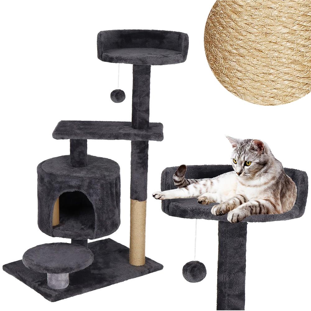 Ansamblu de joaca pentru pisici, cu loc pentru zgariat, ascuns, culcus, minge, 87cm, grafit Household NewTrend