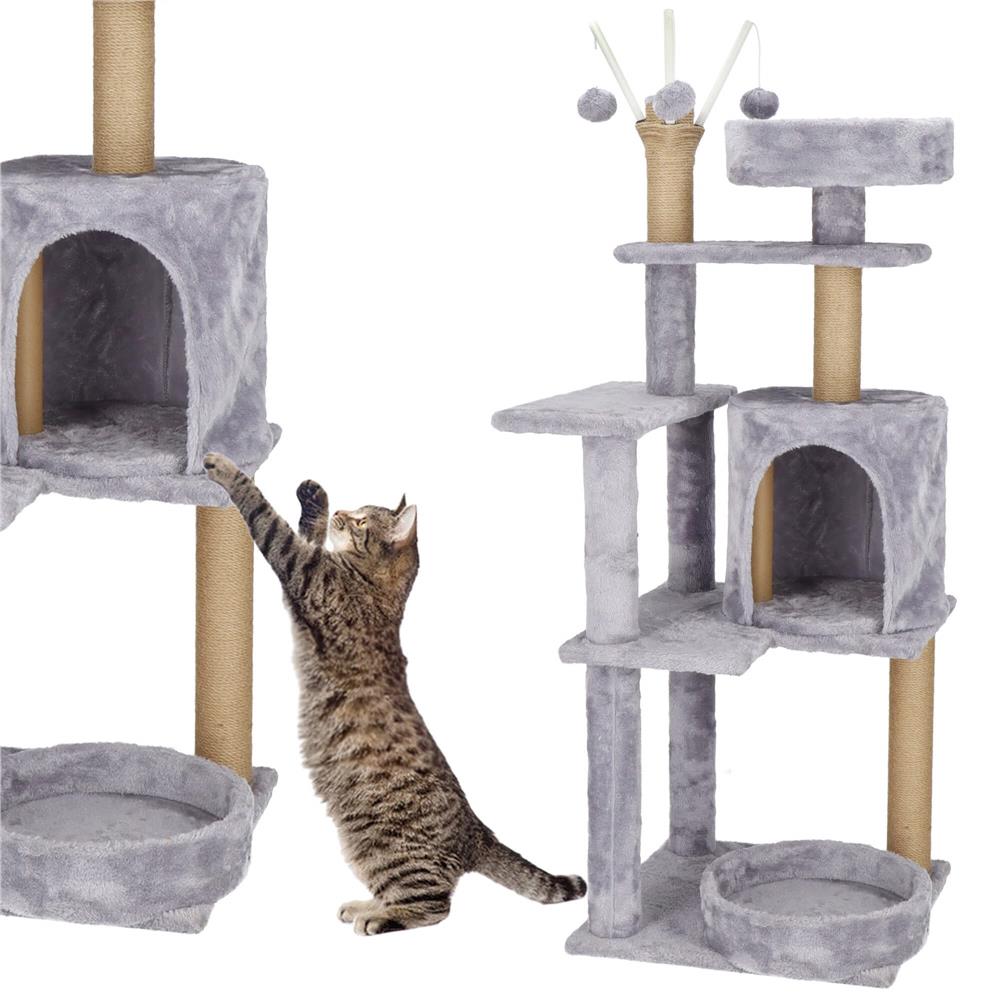 Ansamblu de joaca pentru pisici, cu loc pentru zgariat, ascuns, culcus, mingi, 127cm, gri Household NewTrend